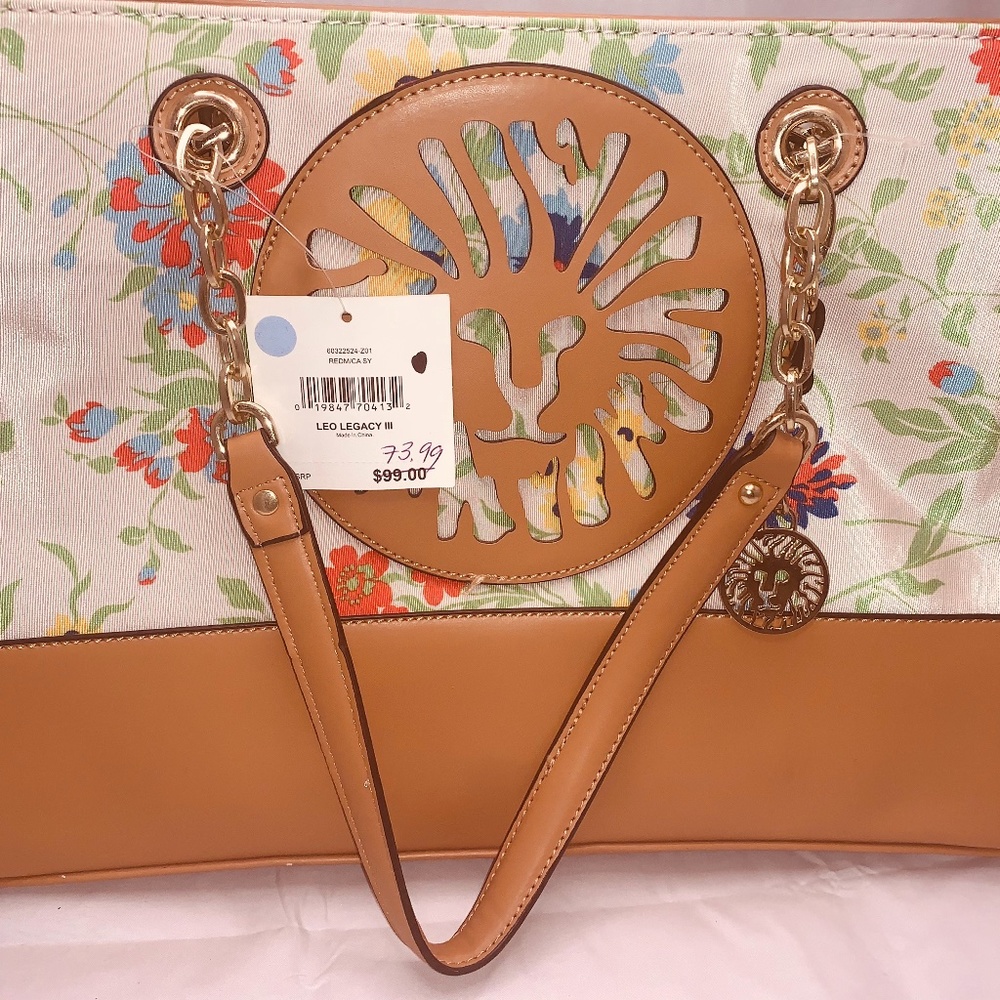 ANNE KLEIN X-Large Floral Canvas Shoulder Tote